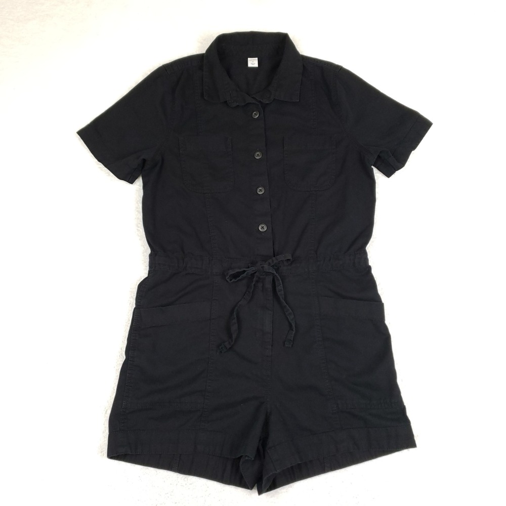 Old Navy Womens Small Black Cotton Twill Short Sleeve Utility Romper Drawstring